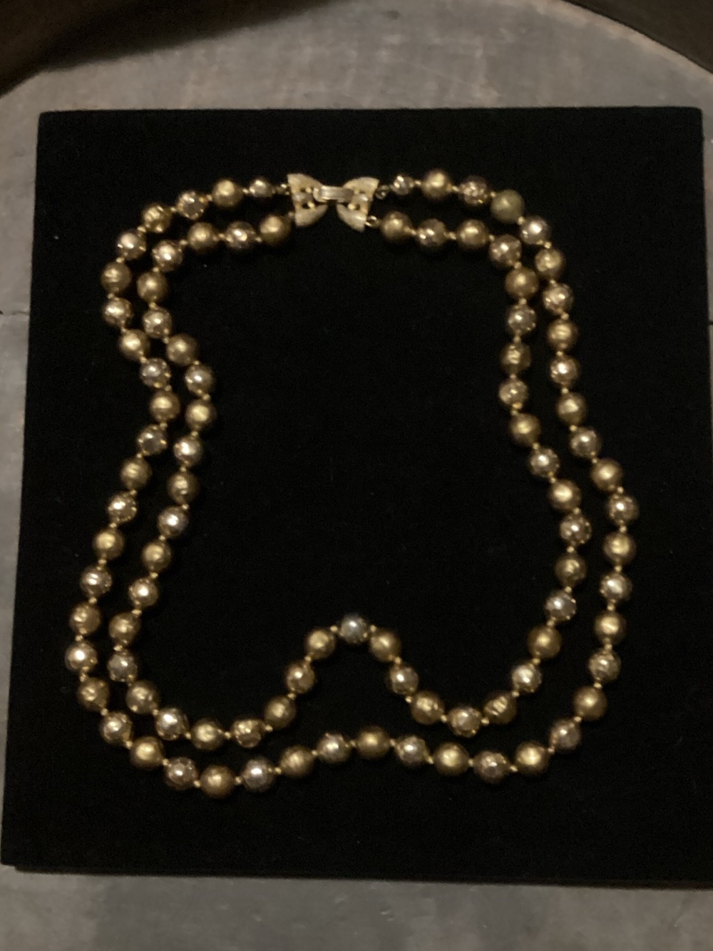 Trifari Gold-Tone Double Strand Bead Necklace with Bow Clasp